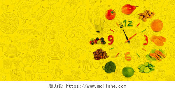 517美食节时钟养生黄色纹理背景